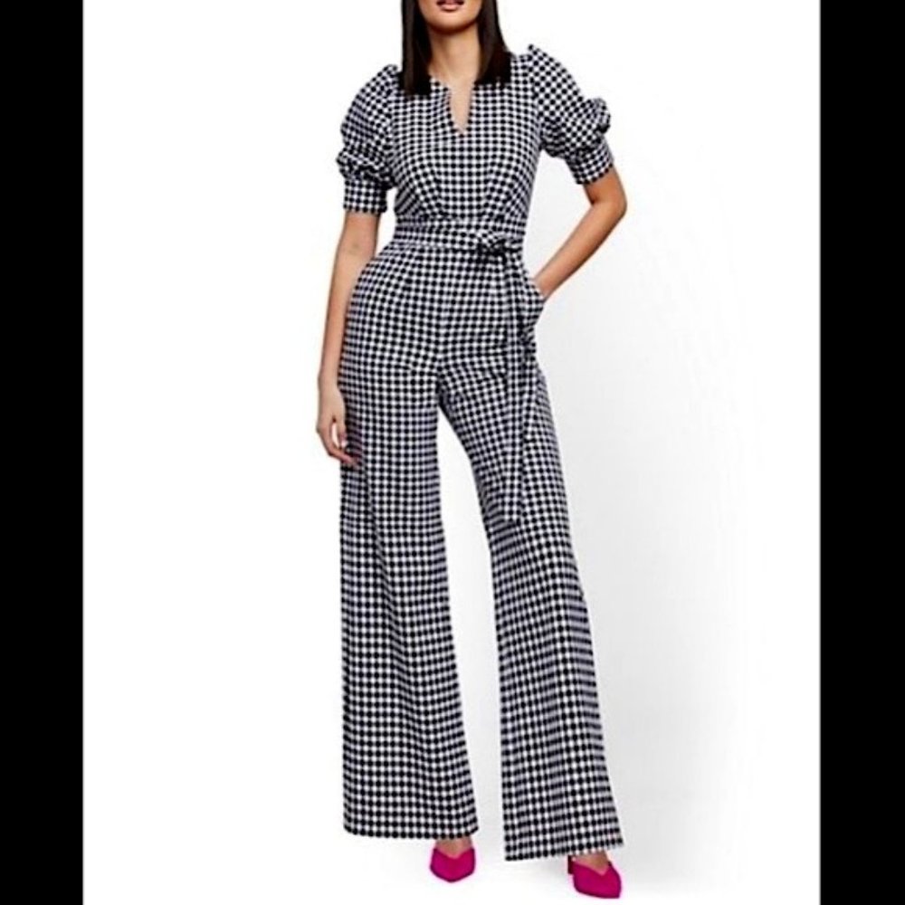New York & Company Gingham Jumpsuit NWT